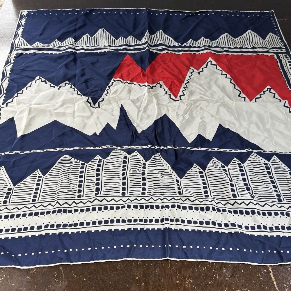 Vintage Casca Silk Scarf 34.5x33 Red White Blue Geometric Double Sided